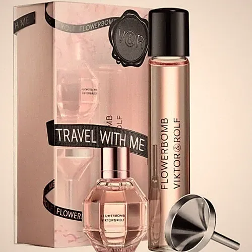 FLOWERBOMB Viktor & Rolf Travel Set 0.24 Oz Refillable EDP + 0.5 Oz Refill EDP