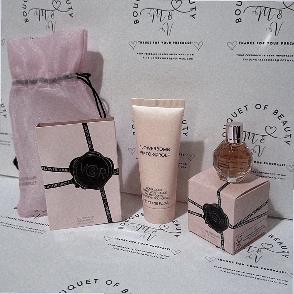 Viktor & Rolf FLOWERBOMB Gift Set, Cream, Perfume Sample Carded & 7ml Perfume!